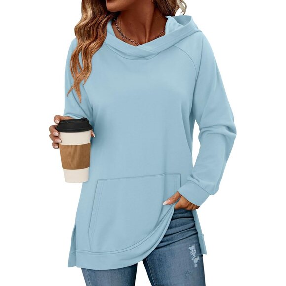 Womens Long Sleeve Hooded Sweatshirt Fleece Pullover Fall Winter Casual - Picture 3 of 5